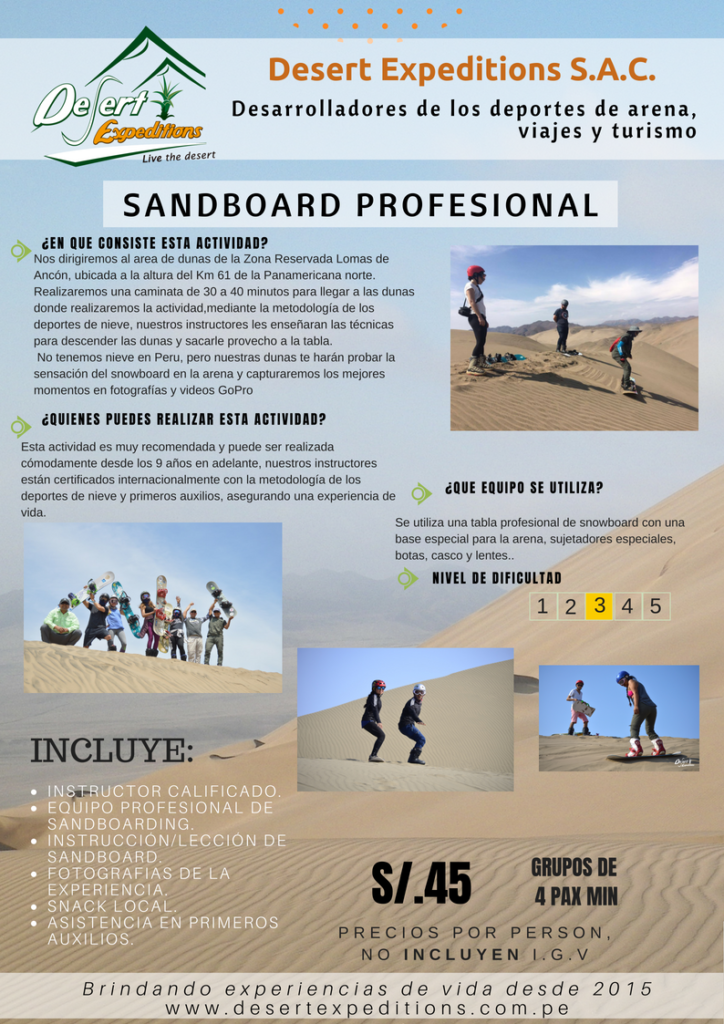 Precios para agencias de tours de sandboard y sand sled en lima por desert expeditions y brochure (1)